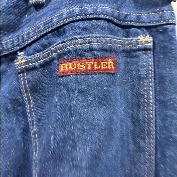 Vintage Rustler Wrangler Misses Jeans 12 LONG USA Dark Wash Straight Leg Denim - Picture 3 of 7